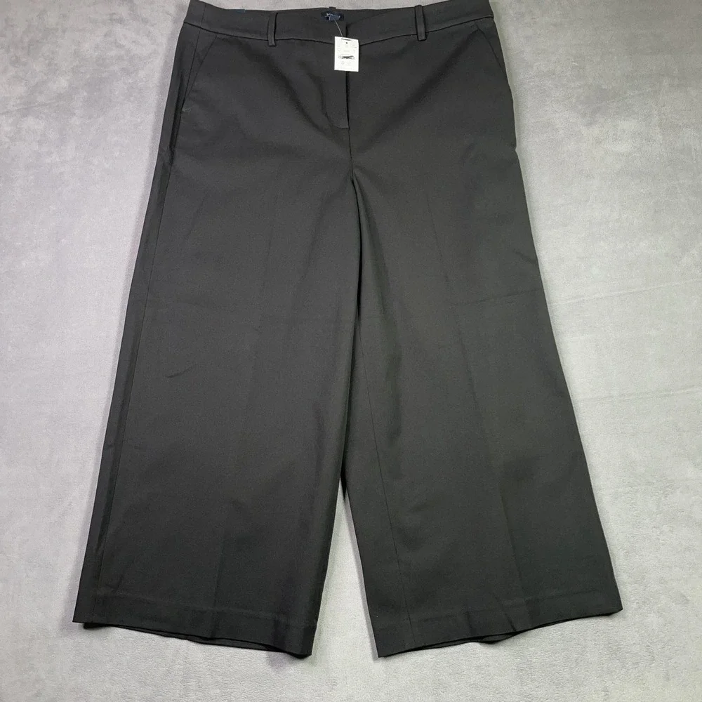 J.Crew Factory Remy Pants Womens 18 Black Crop Wide Leg Stretch Cotton Blend NWT